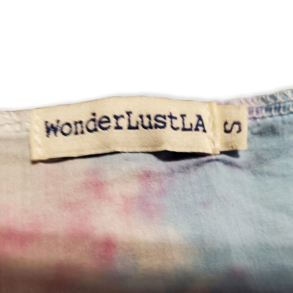 Wonderlust LA Women's Size Small Pastle Tye Dye Blouse White Cutout Trim - Picture 3 of 7